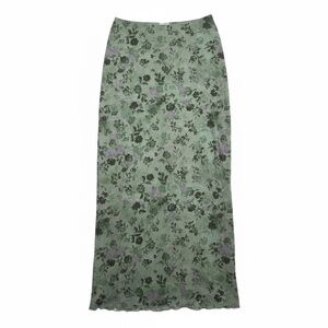Derek Heart Floral Mesh Maxi Skirt Sage Green Purple Vintage Y2K M